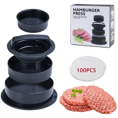 Linvrppy Hamburger Press Patty Maker, Burger Press,3 in 1 Non-Stick Meat Beef Veggie Hamburger Mold, Kitchen Gadgets to Make Patty for Stuffed Slider BBQ Barbecue Grilling Cover