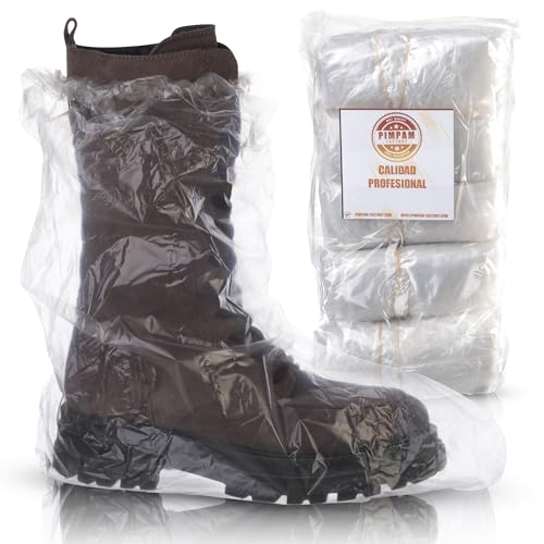 PimPam Factory - (Pack 50) Cubre Botas Plástico Transparente para Hombres y Mujeres - Cubrebotas Desechables de Fácil Colocación - Cubre Botas Impermeable Ajustables y Resistentes - Certificado ISO