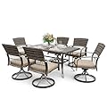 Pamapic 7 Piece Outdoor Dining Set, Rattan Outdoor Patio Furniture Set for Deck Backyard Garden with Iron Outdoor Dining Table, 6 Swivel Outdoor Dining Chairs and Removable Cushions (Beige)