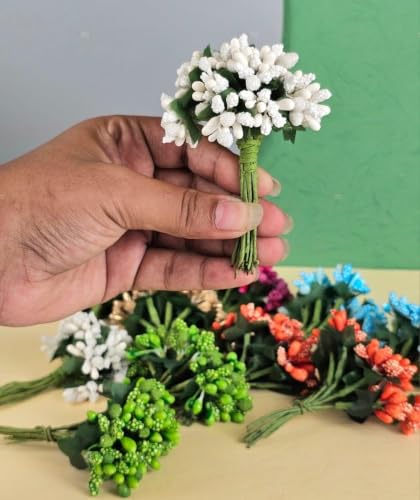Image of SATYAM KRAFT 24 Bunch Decorative Artificial Pollen Flower Perfect for Tiara, Wedding Jewelry & DIY Making Flowers for Bouquet, Hamper, Trousseau Decoration Items(24 Bunch of 288 Pollen Each)