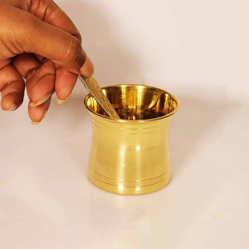 Image of Putrika Traditional Handcrafted Brass panchapatra Set | udarni | Snake Spoon panchpathiram panchapalli for Pooja|Worship - Panchamurt Set - Small