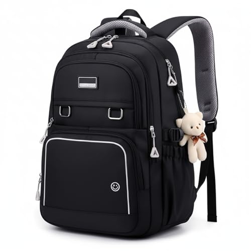 Mochila de Costas Fofa Estilosa Bolsa Elegante Academia Impermeável Escolar Viagem Trabalho Treino Fashion Mochilas Para Notebook Moderna Leve Passeio Feminina Masculina Unissex (Preto)