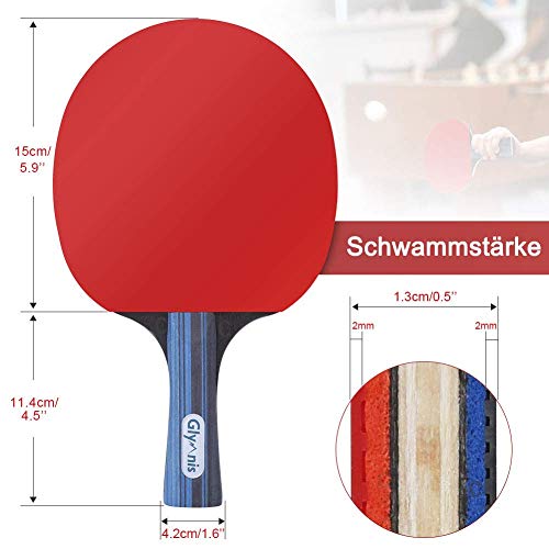 Foto von Glymnis Tischtennisschläger, Tragbares Tischtennis-Set, Premium Tischtennis Schläger Set, 3-Sterne-Tischtennisbälle, Kompakte Aufbewahrungstasche für Anfänger, Familien, Profis