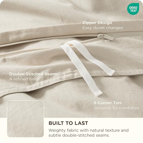 Bedsure Cotton Duvet Cover Full - Luxury Slub Weave 100% Cotton Duvet Cover with a Linen Like Textured, Easy Change Durable Bedding, Ivory, 80" x 90"
