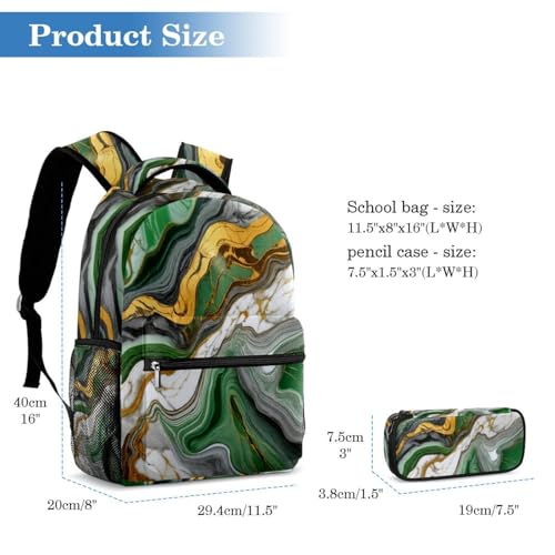 Sac à dos texture marbre vert multicolore 40cm avec trousse assortie - 2