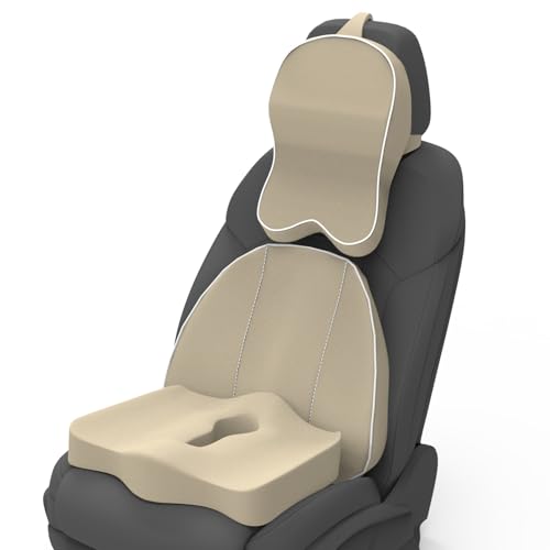 Image of Neckrest Back Support or Orthopaedic Cushion for Long Sitting with Ergonomic Design Made by High Density Memory Foam Used for Car or Office Chairs. (Royal Beigh, Spine Support)