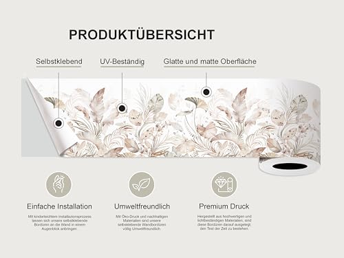 AG Design Selbstklebende Bordüre Blumen, AWB 8294 | Wasserfest Dekoration für Wände, Möbel, Tapeten, Wandverkleidungen und Türen, Folie, Mehrfarbig | Breite 500 cm x Höhe 13.8 cm