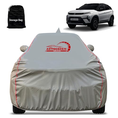 Image of All Weather Protection Car Cover for Nexon New Model Car Cover with Mirror Anteena Packets & 100% Waterproof Cover Grey Color