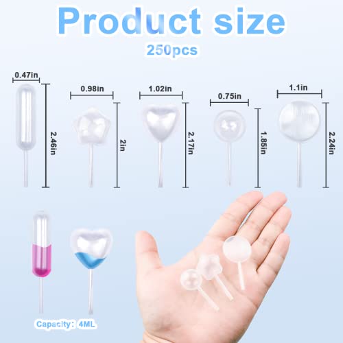 250 Pieces 4ml Cupcake Pipettes Dropper,Plastic Pipettes, Pipettes Dropper for Strawberries,Disposable Pipette Mini Liquid Injector for Strawberries Chocolate Ice Cream (5-Shapes)