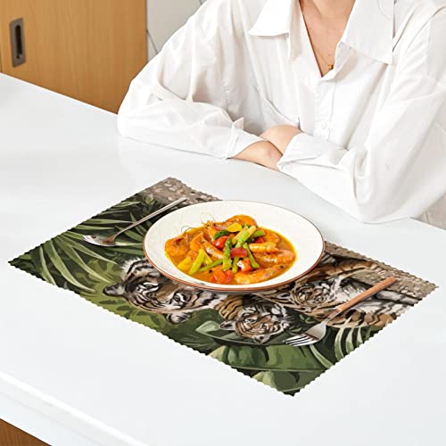 Placemat, 6 Pcs Of Non-Slip Place Mats, Washable Placemats, Set Of 6, Animal Tiger Family #TOP5