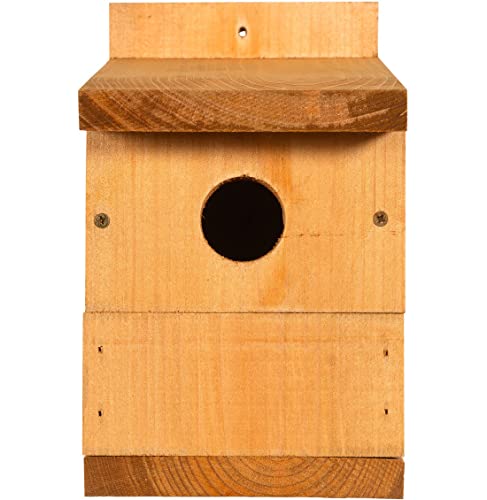 Image of Happy Beaks Garden Bird Nesting Box Traditional Redwood Wooden Bird House Removable Panel Natural Roof in Larch (Multinester Nest Box x1)