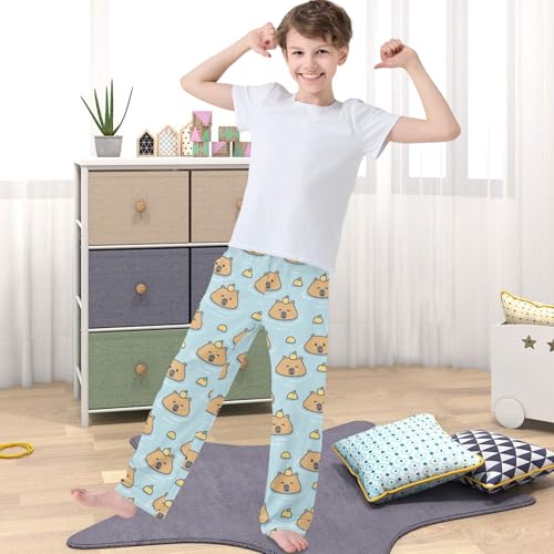 Boy's Pants Cute Capybara Lemon Hot Spring Jogger Pants Elastic Waist Long Bottom Trousers with Pocket 6-14 Years4