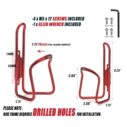 Image of USHAKE Water Bottle Cages for MTB Bikes - Lightweight Aluminum Alloy Holder Brackets - Easy to Install with Drilled Holes - 2 Pack Red