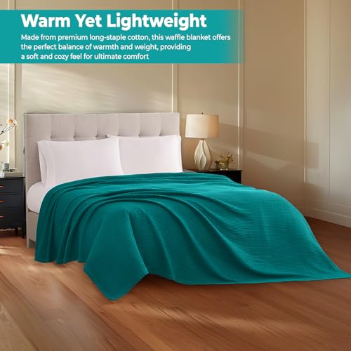 100% Cotton Blankets Queen Size for Bed - Waffle Weave Blankets for Summer, Lightweight and Breathable Soft Woven Blanket for Spring, (Teal, Queen (90" x 90")) - Image 6