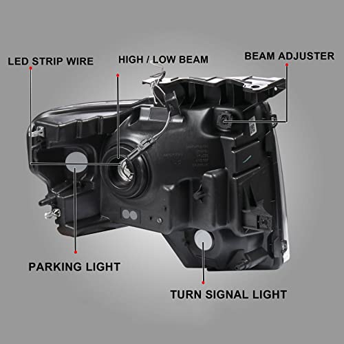 Mostplus Headlight Assembly Compatible With 2009-2014 Ford F150 F-150 Pickup Front Lamp With Led Drl-Black Housing/Clear Lens/Amber Reflector #TOP5