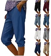 LRMQS Capri Pants for Women Summer Trendy Stretch Loose Fit Elastic Waist Pull on Jean Capris Cas...