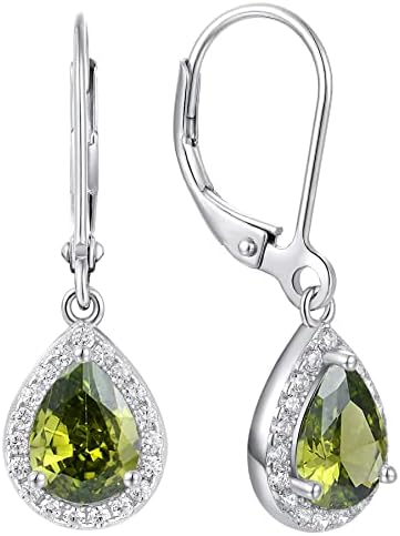 YL Women's Dangle Drop Earrings Sterling Silver Solitaire Leverback Earrings Halo Teardrop Created Peridot Jewelry Gifts