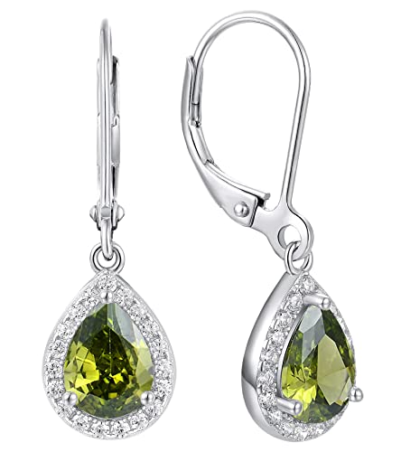 Yl Women's Dangle Drop Earrings Sterling Silver Solitaire Leverback Earrings Halo Teardrop Created Peridot Jewelry Gifts #TOP10