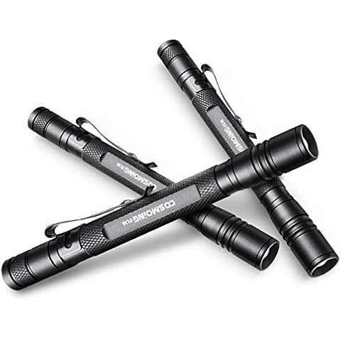 COSMOING 3 Pack LED Pen Flashlight, Adjustable Focus, Waterproof, 150 Lumen, Battery Powered, 3 Modes, 3 AAA Batteries Not Included Cover