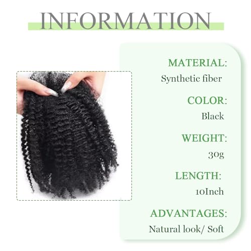 Afro Kinky Bulk Hair For Dreadlock Extensions Repair Locs,Twist Braiding, 100% Handmade Braiding Hair 30Grams each bundles Total (4Bundles/Pack) 10Inch #1B