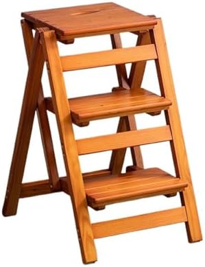 Multifunctional Portable Three-Step Wooden Folding Stool Ideal for Kitchen Study and Bedroom Use - Dark Walnut Ladder Chair for Easy Access