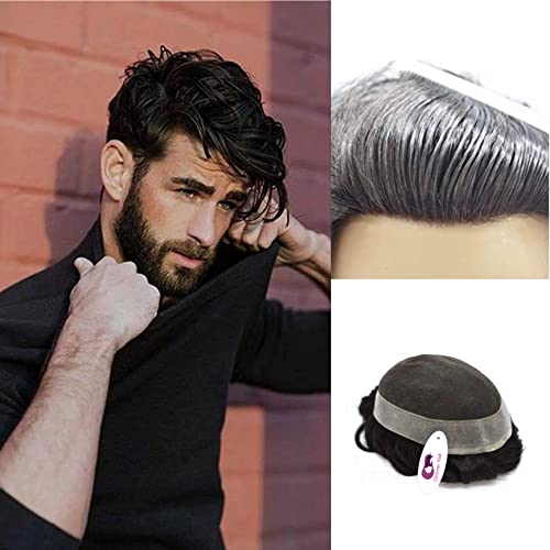 Image of Australian Hair Patch for Men 0.03 mm Utlra Thin 100% Remy Human Hair Wigs Original Transparent Natural Front Hairline System Toupee for Men (Natural Black, 7x5)