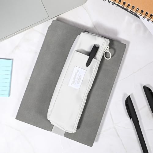 Image of Pencil Holder, Elastic Pen Holder for Notebook, Cute Pencil Case, Stationery Zipper Bag, Bible Planner Accessories, Reusable Pen Sleeve Pouch for Hardcover Journals, Notebooks, Pad (White)