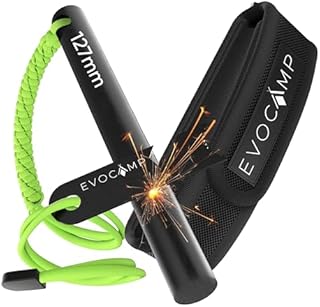 EVOCAMP Krzesiwo do użytku na zewnątrz, zestaw krzesiwa XXL, torba z pętlą Molle i paracord, krzesiwo kompaktowe: długość 12,7 cm, krzesiwo, wyposażenie survivalowe na kemping, bushcraft