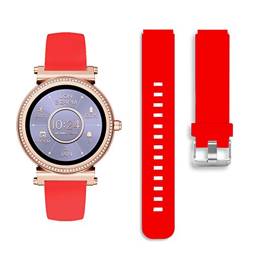 Diruite For Michael Kors Access Sofie/Runway Band Strap, 18Mm Classic Silicone Strap Band For Mk Runway/Sofie Smartwatch - Black,Red,White #TOP3