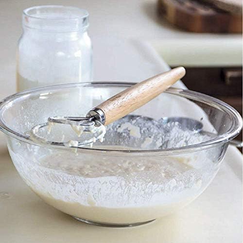 MiawPay Danish Dough Whisk Bread Making Tools Stainless Steel Danish Dough Hook Bread Dough Mixer Hand Bread Dough Whisk for Pastry, Baking Cake, Dessert, Sourdough, Pizza, with Wooden Handle, 13 inch