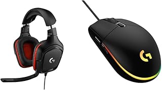 Logitech G332 Wired Gaming Headset, 50 mm Audio Drivers, Rotating Leatherette Ear Cups - Black/Red & 203 LIGHTSYNC Gaming Mouse with Customizable RGB Lighting - Black