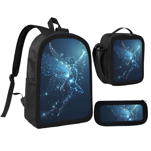 Abstract Blue 3 Pcs 17 Inches Backpack Set with Insulated Lunch Bag And Pencil Pouch Large Back Pack for Men Women Lunchbox Pencil Case Waterproof Backpacks Lunch Box 3 Piece Daypacks
