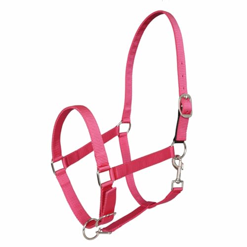 Miller's Adjustable Nylon Halter with Snap and Breakaway Leather-Magenta-Horse