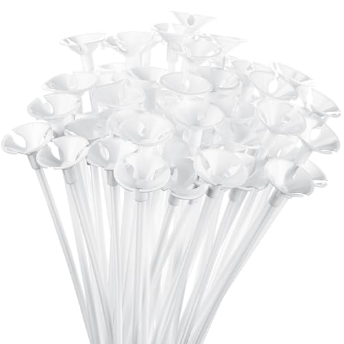 Chivao 300 Pcs Balloon Sticks with Base Plastic Balloon Holder Sticks with Cup Stand for Birthday Wedding Mother's Day Graduation Prom Baby Shower Party Inflatable Decoration Supplies(White) by Chivao - Used condition - US$17.52
