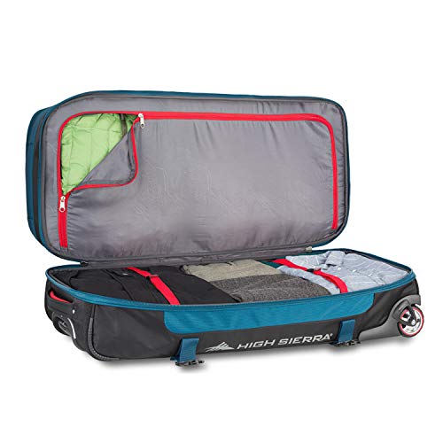 High Sierra Selway 34 Inch Drop Bottom Portable Wheeled Rolling Polyester Duffel Travel Bag with Recessed Telescoping Handle, Peacock