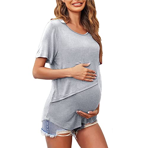 Premamá Tops Camisas Materna de Manga Corta para Mujeres cómodo Color sólido Moda Camiseta Basic Ropa Premamá de Primavera Verano Regalo Durante el Embarazo