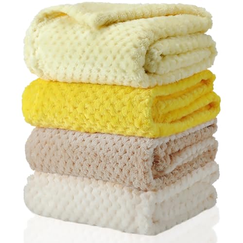 Image of Frienda 4 Pcs Baby Fuzzy Blanket Fluffy Baby Blanket for Boys Girls Soft Warm Infant Newborn Toddler Receiving Nursery Bed Supplies, 32 x 24 Inch(Yellow Color)