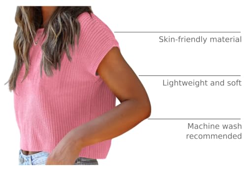 Image of LCXWFE Womens Summer Cropped Sweater Vest Trendy Cap Sleeve Crop Tops Crew Neck Loose Knit Tank Top