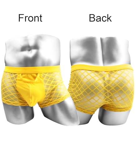 Sexy Mens Underwear with Pouch Mesh Boxer Briefs See Through Trunks Open Fly Pack3