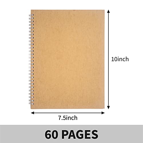 Dstelin Blank Spiral Notebook, 1-Pack, Soft Cover, Sketch Book, 120 Pages / 60 Sheets, 10 Inch X 7.5 Inch, 100Gsm, (Brown) #TOP1