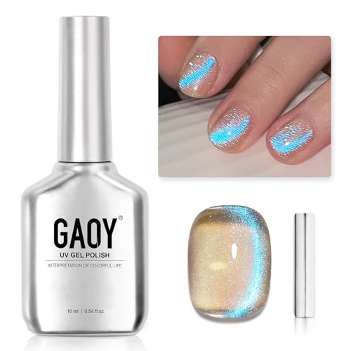GAOY Cat Eye Gel Nail Polish, Glitter Holographic Nail Polish with Magnet, 16ml Reflective Translucent UV Gel, 1394 Silver Rainbow