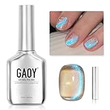 GAOY Cat Eye Gel Nail Polish, 16ml Blue Glitter Nail Polish with Nude Base, Reflective Holographic Translucent...