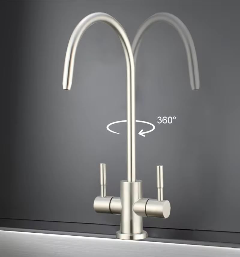 Image of B BACKLINE Stainless Steel 304 Grade 2 in 1 Ro Water Purifiers Tap /Faucet | Double Water Inlet Tap, Filter Water Tap & Kitchen Normal Water Tap | 360 Rotatable Ro Drinking Water Filter (Brushed)