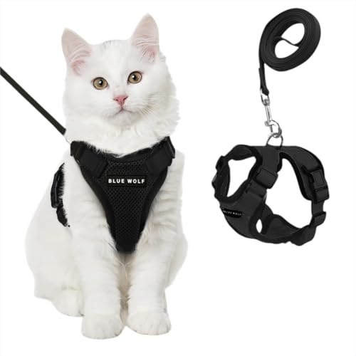 Image of No Pull Cat Harness and Leash Set for Walking - Escape Proof, Soft Air Mesh, Adjustable Vest Harness for Kittens, Cats, Puppy - Lightweight & Comfortable (Black, XXS)
