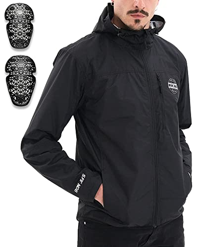 IRON JIA'S Veste de Moto Homme, Urbain Blouson Motard avec Protections Amovibles pour Épaules et Coudes, Léger Respirant Veste de Protection Moto pour L'été Printemps (XL, Noir)