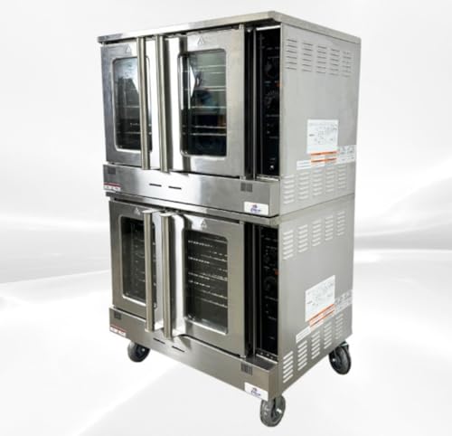 Commercial Convection Oven, Natural Gas, 60000 BTU, Double Deck, Four Wheels, Restaurant Kitchen Bakery HRCO-60K-2