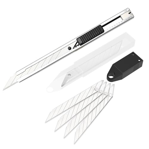 Ehdis 1 Cutter + 10 lame de rechange pour cutter 9mm Snap Off Lames de 30 degrés Slim Gaine en acier inoxydable Coupe-boîtes verrouillable Couteau graphique