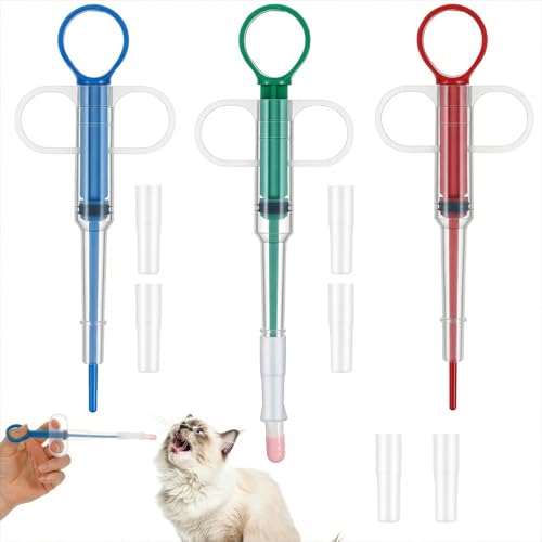 Grevosea 3 Pcs Pet Pill Shooter, Cat Pill Shooter with Soft Tip Pill Popper for Cats Dogs Pill Pusher Feeding Tool Accessories for Small Animals (Red, Blue, Green)