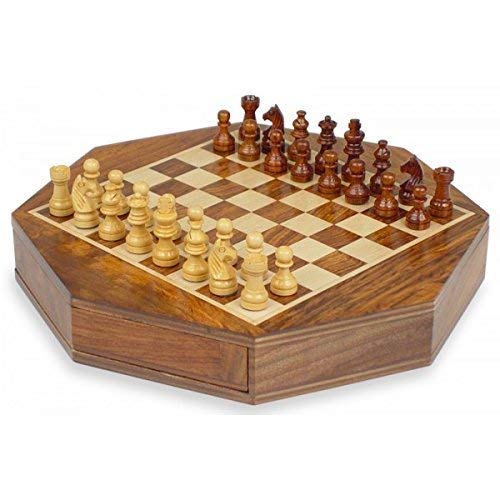 Modfash CHESSNCRAFTS - Scacchiera da viaggio in legno con scacchi da 22,9 cm, con spazio per gli uomini di scacchi, montato in un cassetto