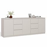 CDF Modernes Großes Sideboard Costa 200cm Möbel-Set 3 Türen 6 Schubladen Grifflos Kommode für Wohnzimmer Schlafzimmer Minimalistische Anrichte Viel Stauraum - Kaschmir